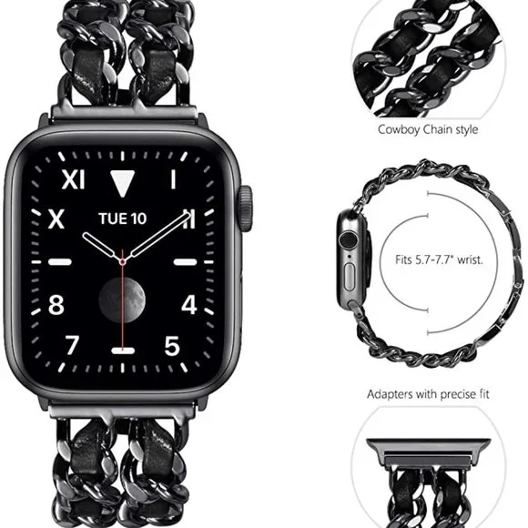 NEW Strap Chain Leather Stainless Band For Apple Watch - PB - Picture 11 of 11